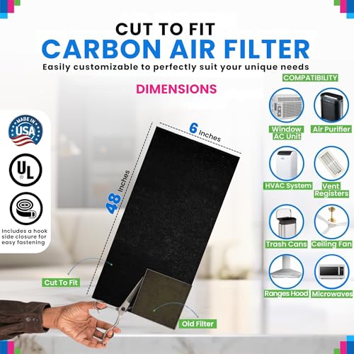 Bagean Cut to Fit Activated Carbon Filter Sheet 6” x 48” - Activated Carbon Air Filter for Air Purifiers Window AC Air Vent And More - Charcoal Filters Effectively Absorb Odors & Freshens the Air (1-Pack) - Image 3