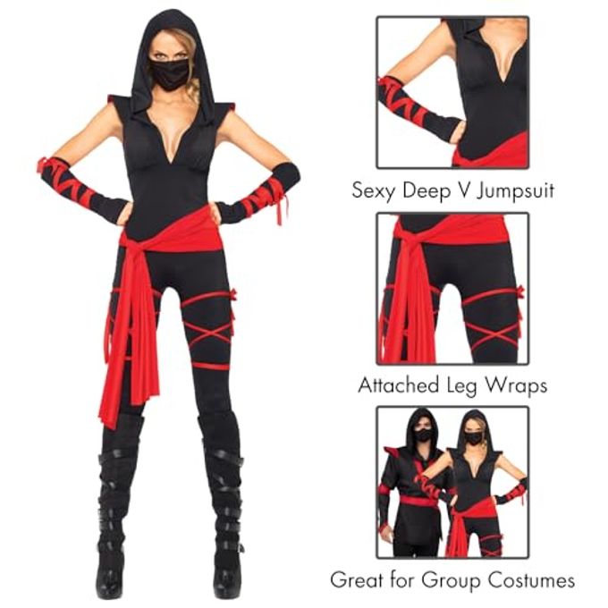 Leg Avenue Women's 4 Pc Deadly Ninja Costume, Black/Red, Small - Image 3