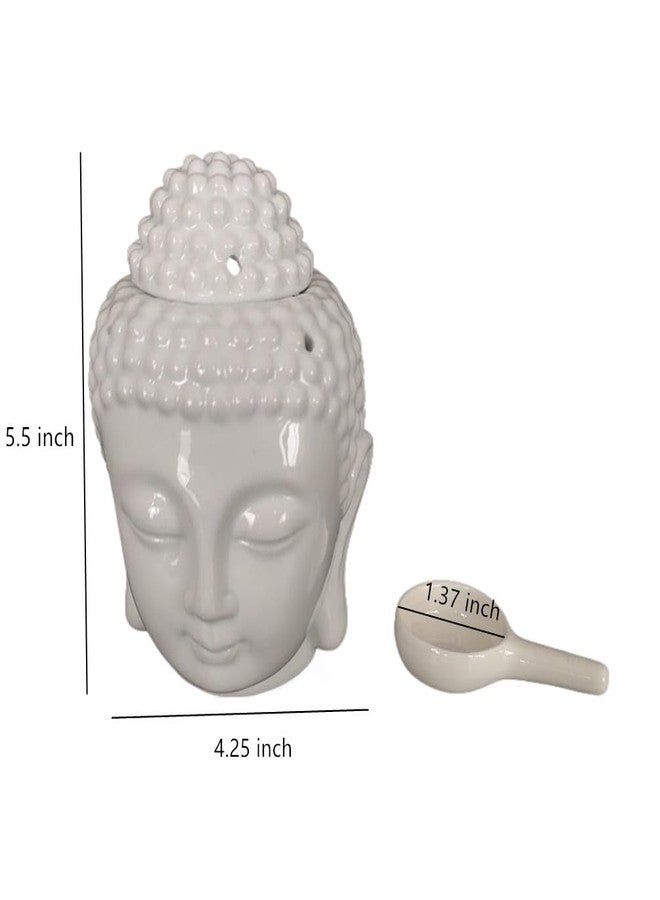 Ebonee Ceramic Buddha Head Essential Oil Burner with Candle Spoon for Yoga Spa, Aromatherapy Wax Melt Burners Oil Diffuser Tealight Candle Holder for Bedroom Home Garden Decor (White) - Image 2