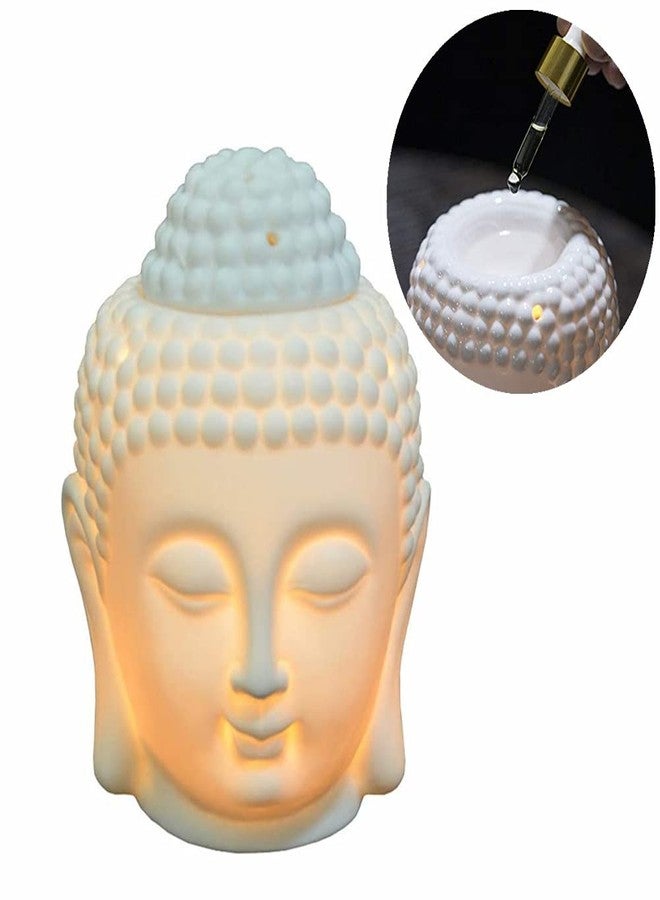 Ebonee Ceramic Buddha Head Essential Oil Burner with Candle Spoon for Yoga Spa, Aromatherapy Wax Melt Burners Oil Diffuser Tealight Candle Holder for Bedroom Home Garden Decor (White) - Image 3