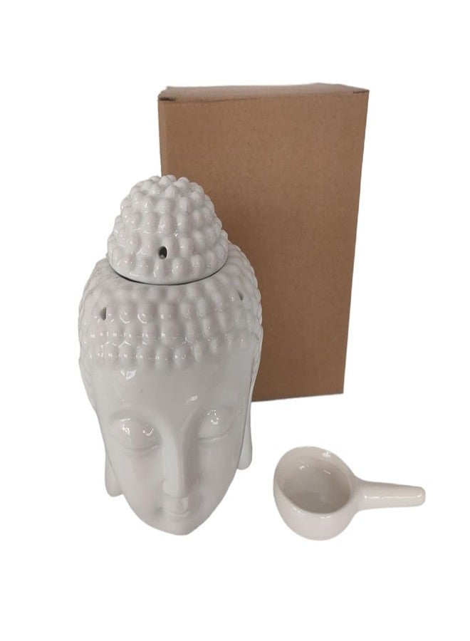 Ebonee Ceramic Buddha Head Essential Oil Burner with Candle Spoon for Yoga Spa, Aromatherapy Wax Melt Burners Oil Diffuser Tealight Candle Holder for Bedroom Home Garden Decor (White) - Image 1