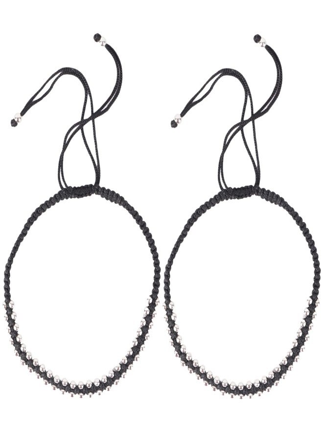 DHRUVS COLLECTION Exclusive Designed Pair Of 925 Sterling Silver Designer Adjustable Black Thread Nazariya Anklet With With 100 Silver Balls For Girls And Women - 8 Grams - Image 1