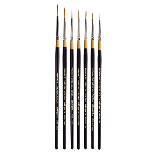 KINGART مجموعة فرش الفنانين الأصلية KINGART المتميزة 7 قطع من سلسلة Gold 9350، شعر تاكلون الذهبي الاصطناعي للرسم بالأكريليك والزيت والألوان المائية، مقبض قصير، 7 أحجام: 18/0، 10/0، 2/0، 0، 1، 2، 4 - Image 1