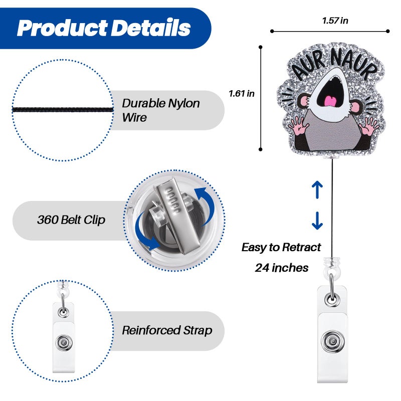 BVIIE Aur Naur Funny Nurse Badge Reel  Cute Possum Rn Badge Buddy  Peds Id Name Work Badge Holder With Retractable Clip Accessories For Lpn Cna Ma Nurse Doctor Nursing Student Teacher And Medical Workers - Image 4