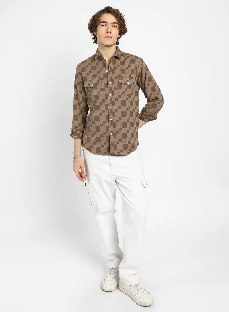 كامبوس سوترا Men's Chocolate Brown Cubic Utility Shirt
