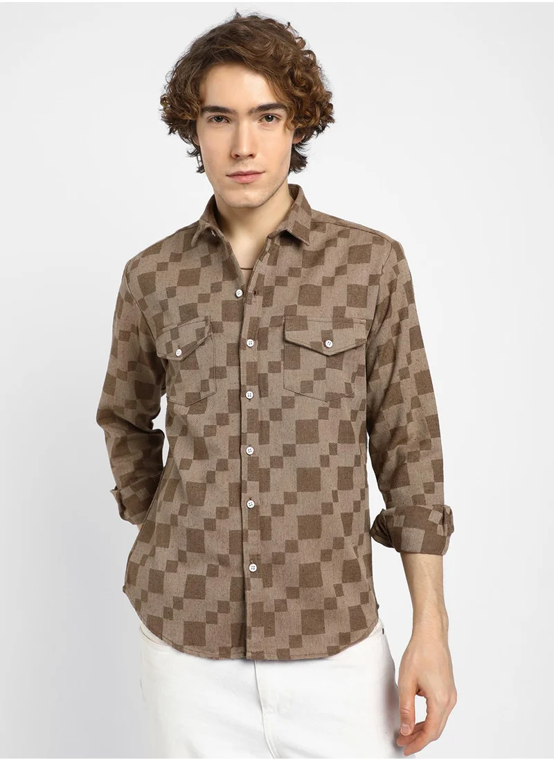 كامبوس سوترا Men's Chocolate Brown Cubic Utility Shirt