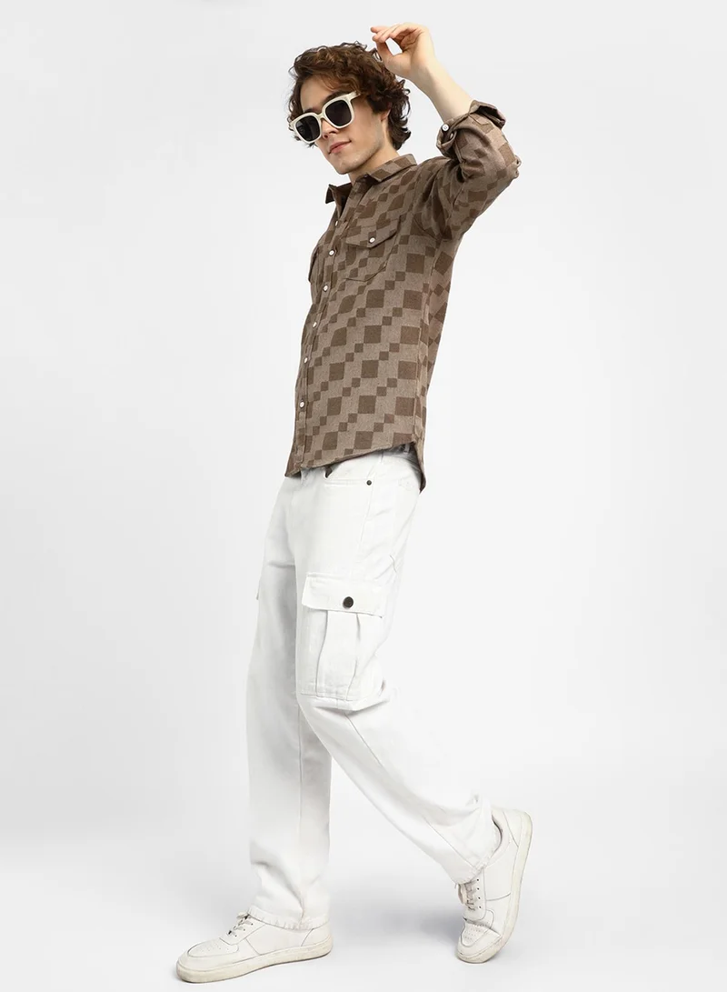كامبوس سوترا Men's Chocolate Brown Cubic Utility Shirt