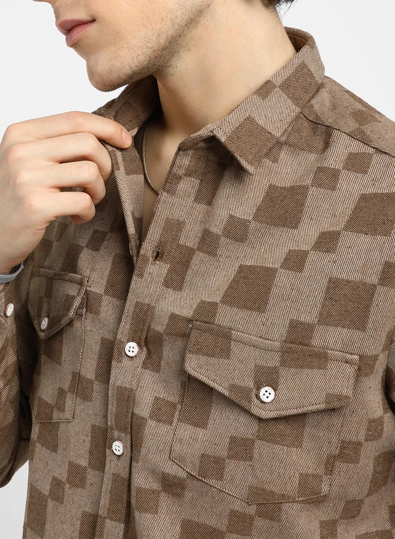 كامبوس سوترا Men's Chocolate Brown Cubic Utility Shirt