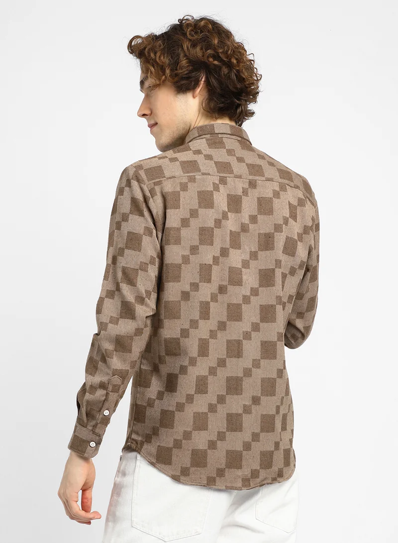 كامبوس سوترا Men's Chocolate Brown Cubic Utility Shirt