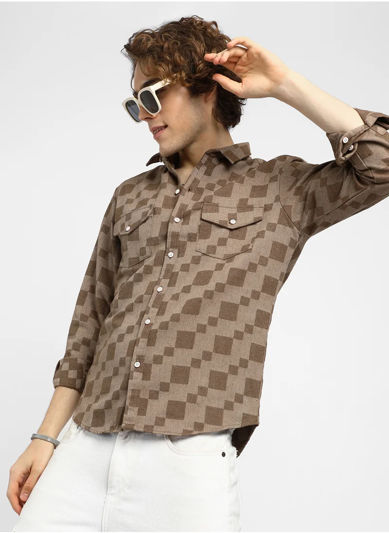 كامبوس سوترا Men's Chocolate Brown Cubic Utility Shirt