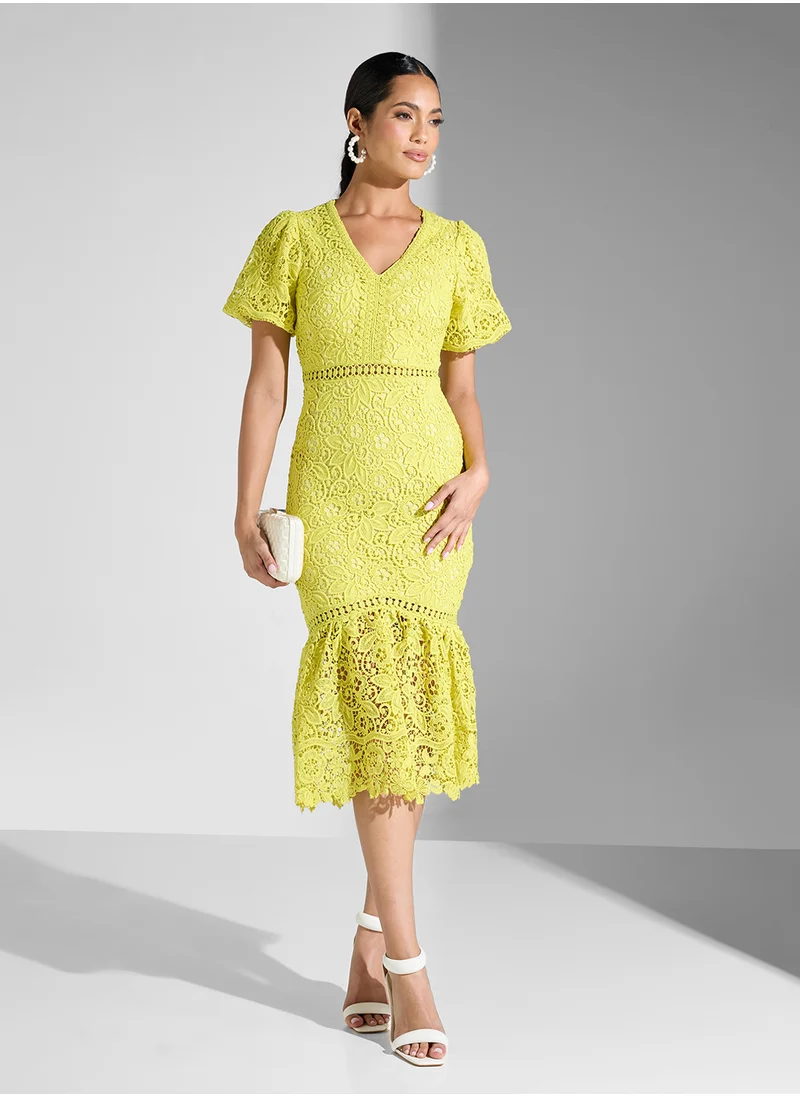 Just Me Lace Tiered Midi Dress