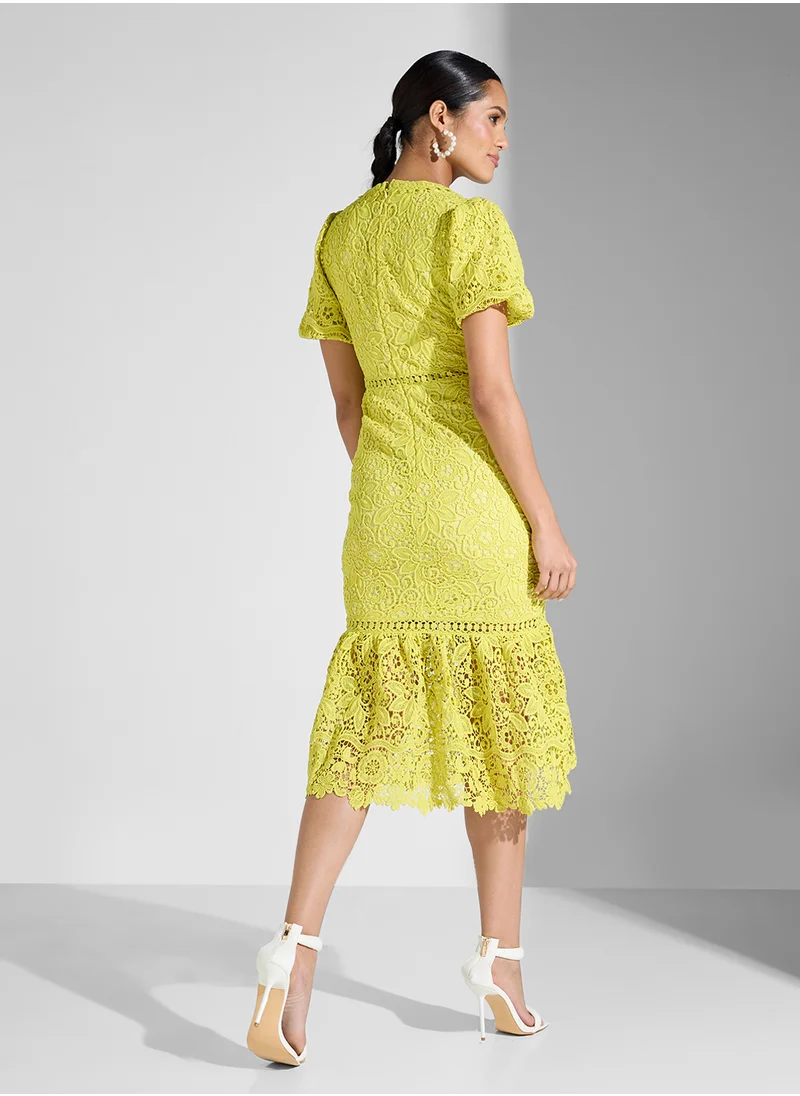 Just Me Lace Tiered Midi Dress