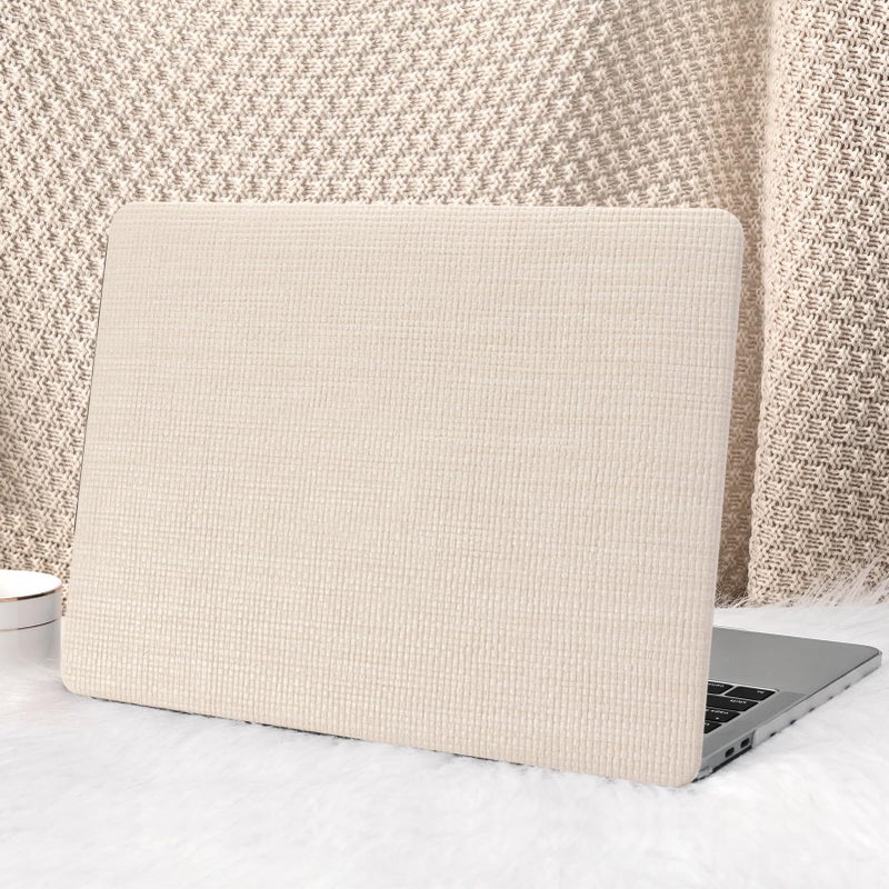 Seorsok Compatible with MacBook Air 13 Inch Case2022-2018 Release A1932 A2179 M1 A2337 Touch ID,Elegant Leather Plastic Hard Shell Case with Transparent Keyboard Cover,Beige Woven No Logo Cutout - Image 1