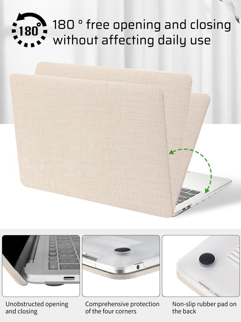 Seorsok Compatible with MacBook Air 13 Inch Case2022-2018 Release A1932 A2179 M1 A2337 Touch ID,Elegant Leather Plastic Hard Shell Case with Transparent Keyboard Cover,Beige Woven No Logo Cutout - Image 4