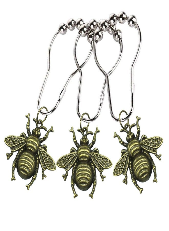 ZILucky Set of 12 Bee Shower Curtain Hooks Rings Garden Insect Flowers Spring Theme Bathroom Decor (Bronze) - Image 3