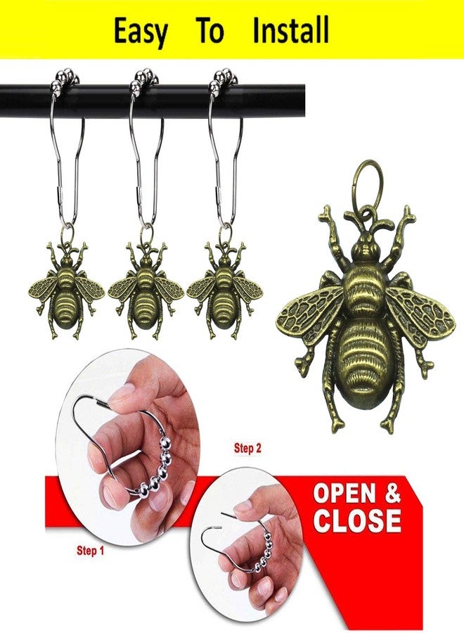 ZILucky Set of 12 Bee Shower Curtain Hooks Rings Garden Insect Flowers Spring Theme Bathroom Decor (Bronze) - Image 5