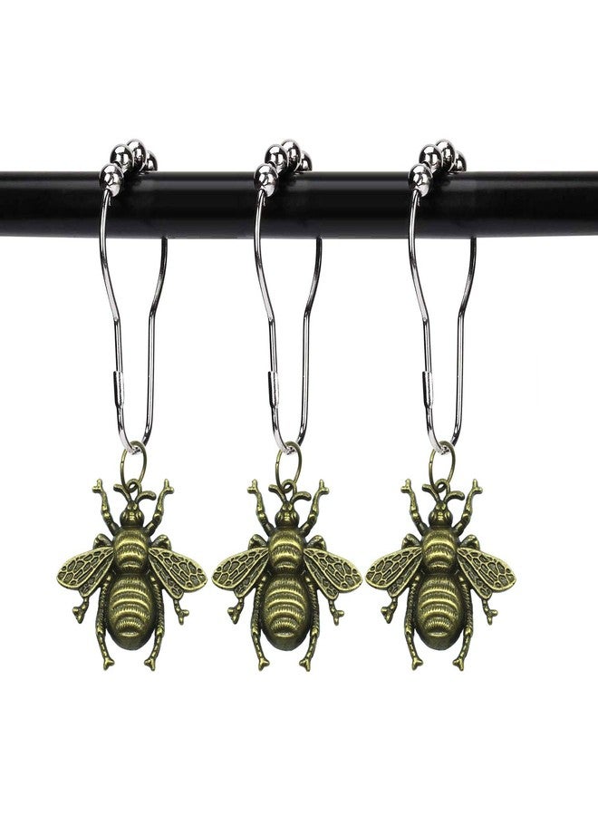 ZILucky Set of 12 Bee Shower Curtain Hooks Rings Garden Insect Flowers Spring Theme Bathroom Decor (Bronze) - Image 1