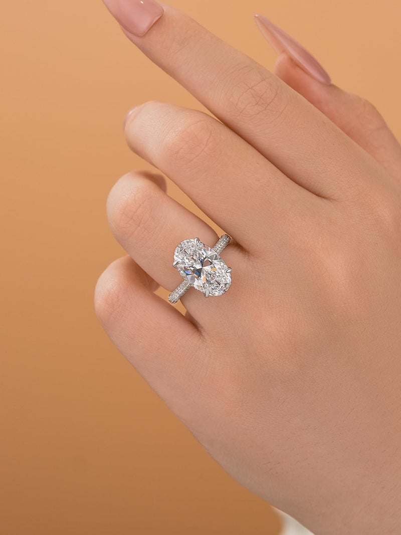 RODIFFY 5.0/8.0CT Excellent Oval Cut Engagement Ring,D-Color VVS Big CZ Gemstone S925 Promise Ring (6.5CT, 6) - Image 4