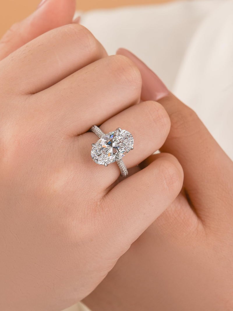 RODIFFY 5.0/8.0CT Excellent Oval Cut Engagement Ring,D-Color VVS Big CZ Gemstone S925 Promise Ring (6.5CT, 6) - Image 3