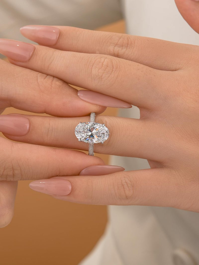 RODIFFY 5.0/8.0CT Excellent Oval Cut Engagement Ring,D-Color VVS Big CZ Gemstone S925 Promise Ring (6.5CT, 6) - Image 5