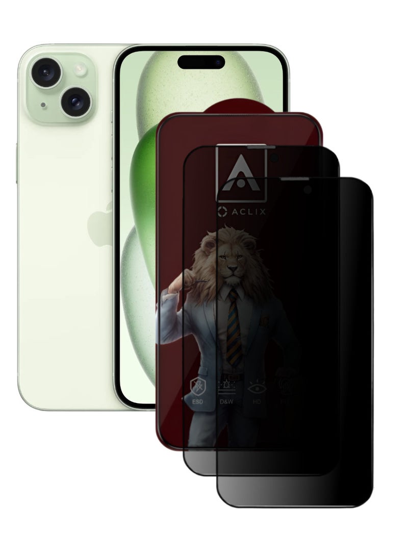 ACLIX 2 Pieces Antistatic ESD Dustof Premium Quality High Definition Anti-Spy Privacy Tempered Glass Screen tector Designed For  iPhone 15 Plus - Image 1