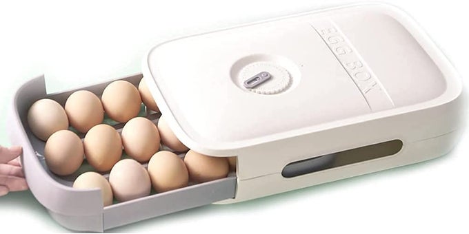 PLASTIC DRAWER TYPE EGG STORAGE BOXEGGS STORAGE BOX HOLDER CONTAINER DRAWER TYPE KITCHEN FRIDGE EGG ORGANIZER WITH LID STACKABLE SEALED FRESHKEEPINGCAN HOLD 1821 EGGS WHITE BEIGE