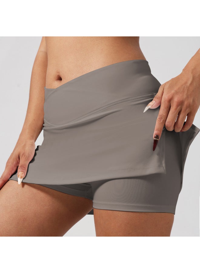 Tk Hot Cross-waist Sports Tennis Skirt Lulu Half-skirt Sports Short Skirt For Quick-dry And Anti-exposure