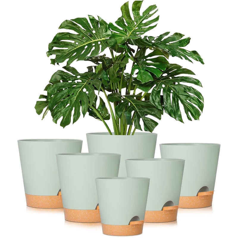 GARDIFE Plant Pots 87656555 Inch Self Watering Planters with Drainage Hole Plastic Flower Pots Nursery Planting Pot for All House Plants African Violet Flowers and CactusGreen