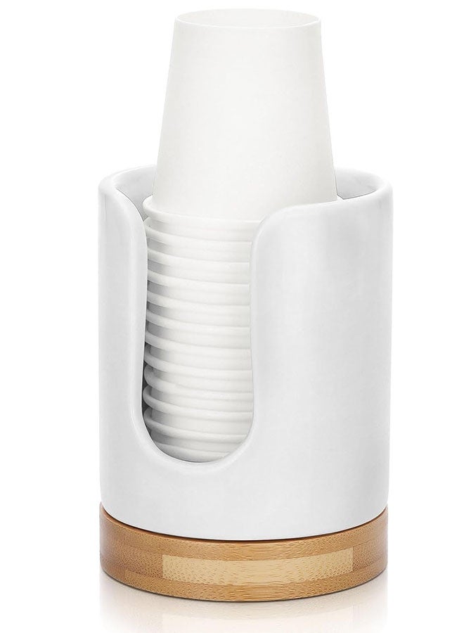 موزع أكواب منزلي، يحمل كوب غسول الفم بسعة 3 أونصة، حامل ورق للاستعمال مرة واحدة، موزع أكواب صغير، حامل أكواب بقاعدة من الخيزران - Image 1