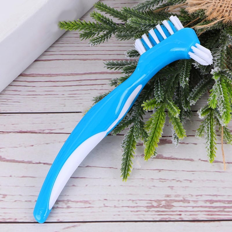 Denture Toothbrush Double Head Blue 5pcs Set False Teeth Cleaning Brush Home Denture Care Tool for Comfortable Oral Hygiene - Image 5