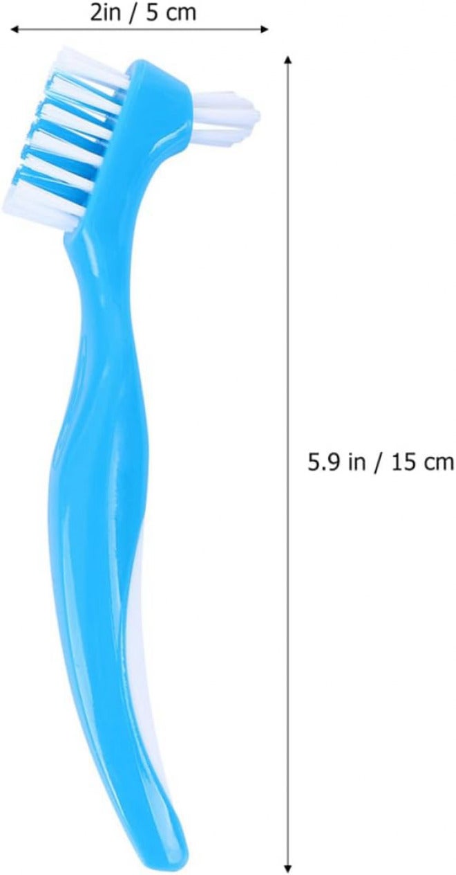 Denture Toothbrush Double Head Blue 5pcs Set False Teeth Cleaning Brush Home Denture Care Tool for Comfortable Oral Hygiene - Image 2