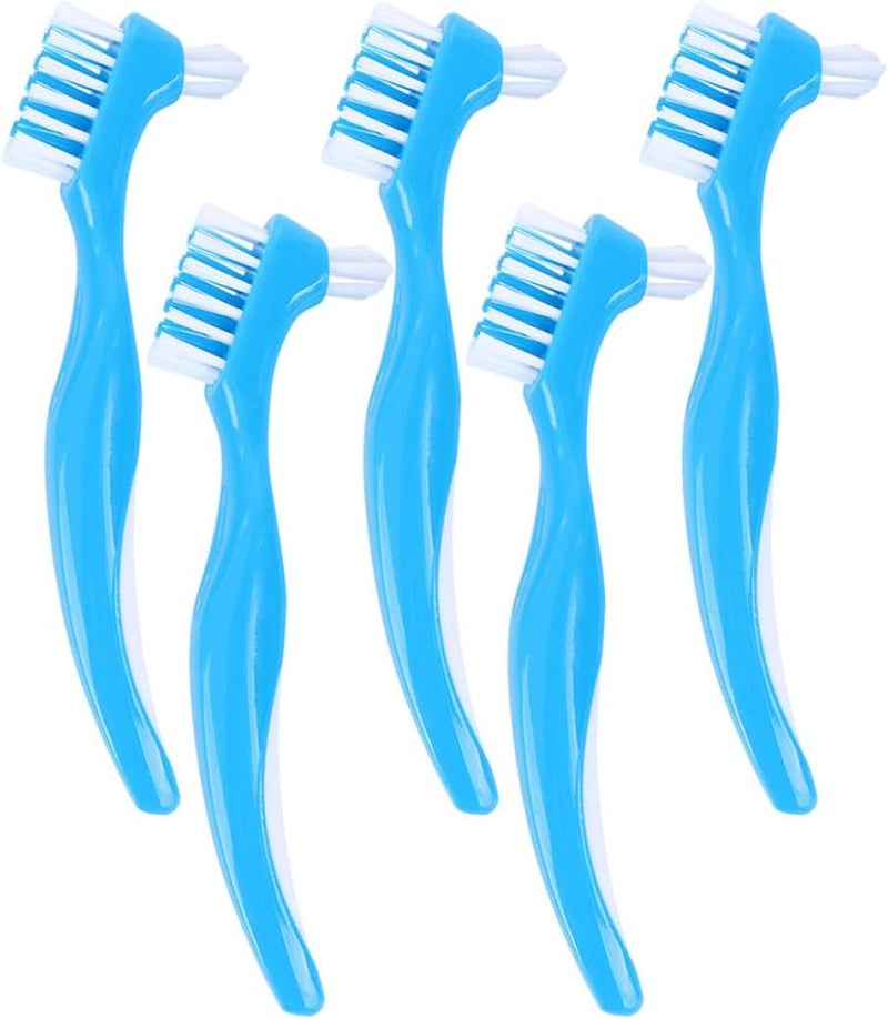 Denture Toothbrush Double Head Blue 5pcs Set False Teeth Cleaning Brush Home Denture Care Tool for Comfortable Oral Hygiene - Image 1