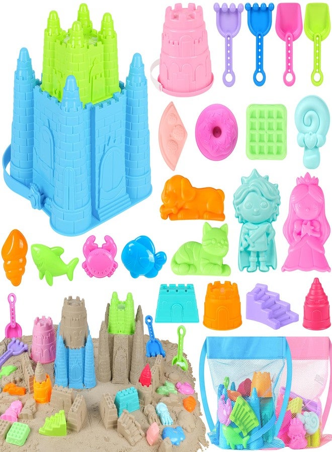 IVENRXIU Beach Toys, Creative Sand Toys for Kids Boys and Girls, Sand Castle Building Kit with Stack Castle Buckets, Tools, Mesh Bags, Character Molds for Role Play, Outdoor Toys for Toddlers Kids Ages 3-10 - Image 1