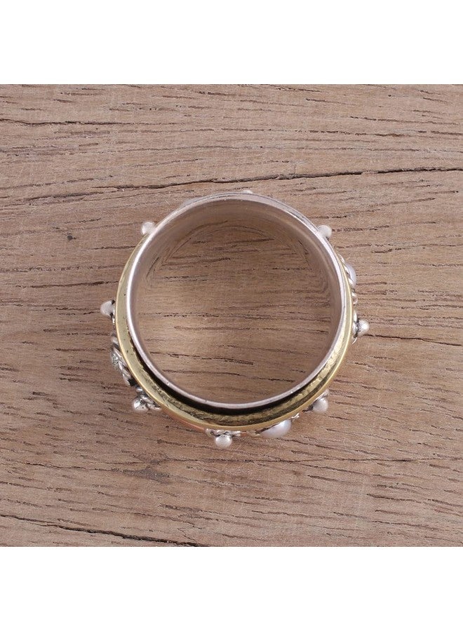 NOVICA Artisan Handcrafted .925 Sterling Silver Cultured Freshwater Pearl Meditation Spinner Ring With Brass Copper Metallic Tone White Band India Birthstone [Band Width 13 Mm W] 'Spinning Blossom' - Image 2