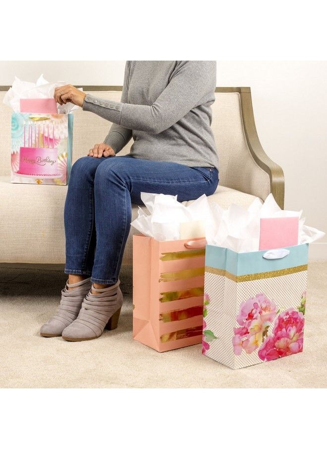 Hallmark - Assorted Birthday Gift Bag Bundle With Tissue Paper (1 Medium And 2 Large Bags Gold And Pink) - Image 1