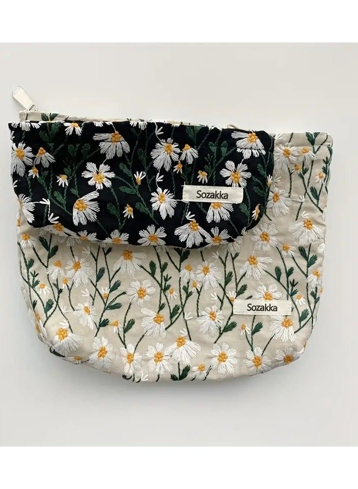 سوزاكا حقيبة مكياج واسعة مطرزة بالزهور مع سحاب إغلاق، مثالية للسفر وتنظيم فرش المكياج ومستلزمات النظافة - Image 4