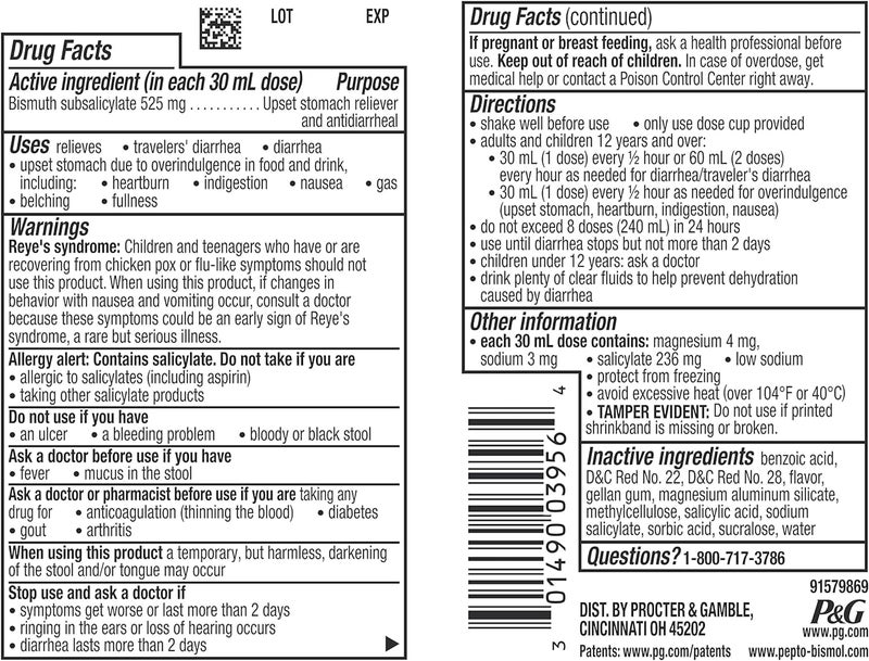 Pepto Bismol Liquid for Nausea, Heartburn, Indigestion, Upset Stomach and Diarrhea Relief, Cherry Flavor 8 oz - Image 1