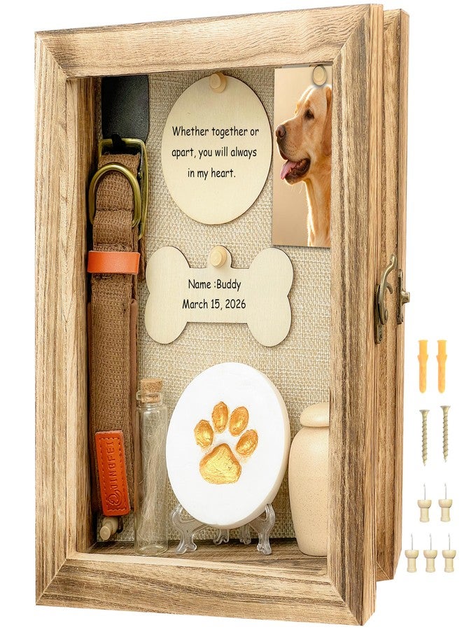 Houstimi 8x10 Pet Memorial Shadow Box Paw Print Kit Solid Wood Pet Frame Brown Dog Memorial Gifts for Loss of Dog - Image 1