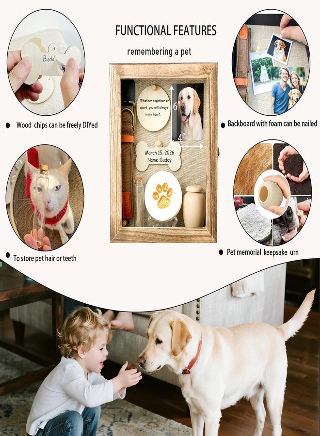 Houstimi 8x10 Pet Memorial Shadow Box Paw Print Kit Solid Wood Pet Frame Brown Dog Memorial Gifts for Loss of Dog - Image 3