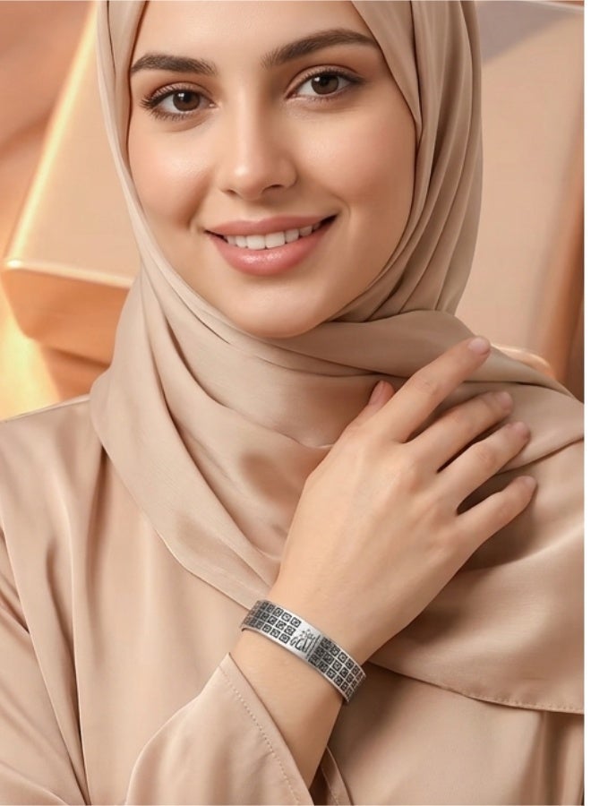 aeen Silver Plated Stainless Steel Allah 99 Names Islamic Bracelet, Adjustable Arabic Calligraphy Bracelet, Muslim Religious Jewellery for Men and Women, Eid Gift - Image 3