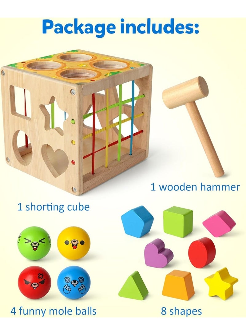 MAGIC VAULT لعبة مكعب فرز الأشكال الخشبي من مونتيسوري مع مطرقة للأطفال الصغار، لعبة تعليم المهارات الحركية الدقيقة للأطفال من عمر 1-3 سنوات - Image 3