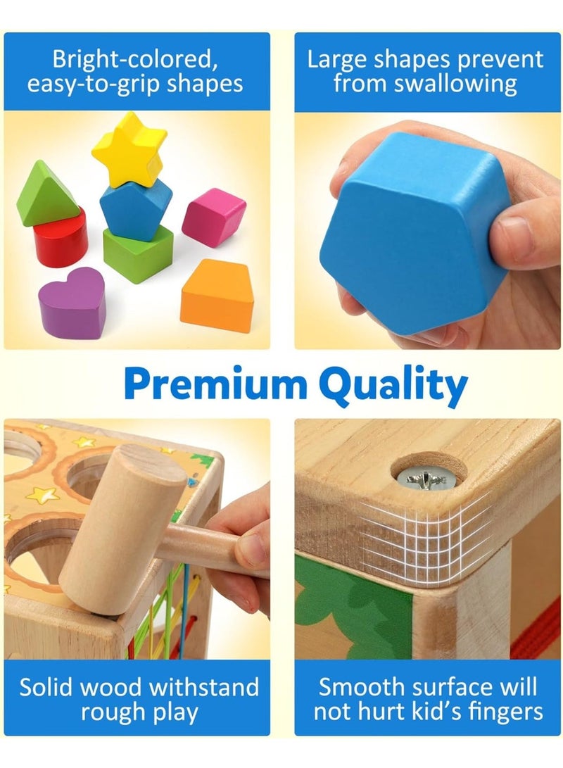 MAGIC VAULT لعبة مكعب فرز الأشكال الخشبي من مونتيسوري مع مطرقة للأطفال الصغار، لعبة تعليم المهارات الحركية الدقيقة للأطفال من عمر 1-3 سنوات - Image 4