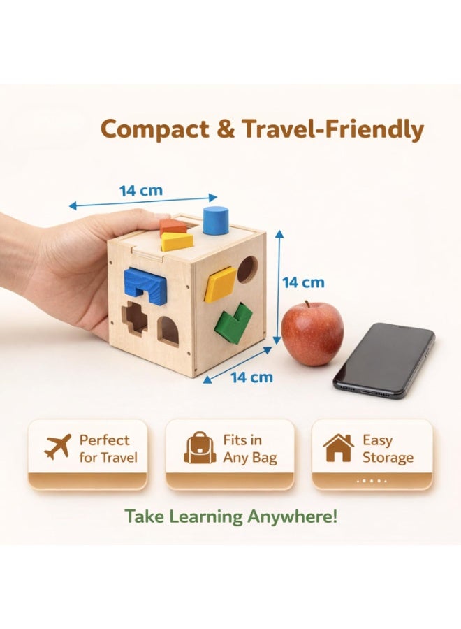 MAGIC VAULT Wooden Montessori Shape Sorting Cube Toy with Hammer for Toddlers, Fine Motor Skill Learning Game for Kids Ages 1–3 Years - Image 3