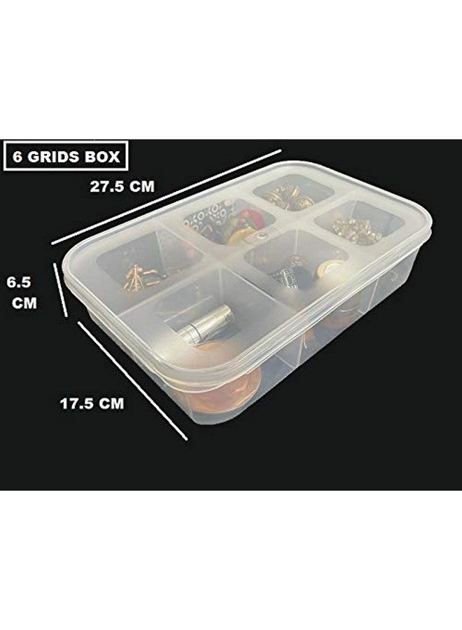 CSM® Jewellery Case Organizer(CLICK-6B-2) Multipurpose Plastic Storage Box with dividers 6 Grids in Big size, Transparent (Pack of 2 Boxes - Big Size) - Image 2