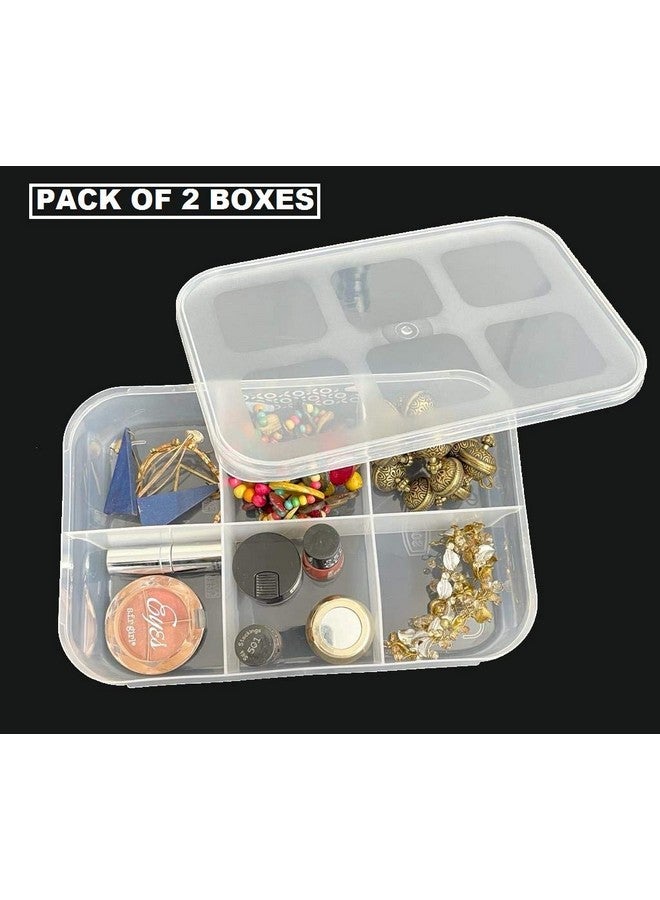 CSM® Jewellery Case Organizer(CLICK-6B-2) Multipurpose Plastic Storage Box with dividers 6 Grids in Big size, Transparent (Pack of 2 Boxes - Big Size) - Image 3