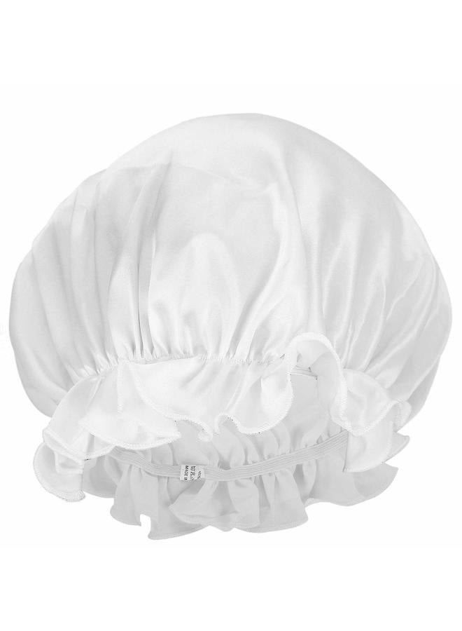 moonsix Women's Natural Silk Night Cap Satin Sleep Caps Elastic Head Cover Bonnet for Hair Care,Elastic,White - Image 1