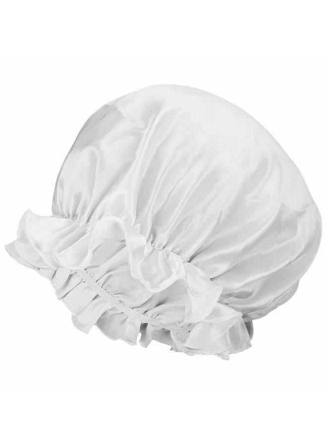 moonsix Women's Natural Silk Night Cap Satin Sleep Caps Elastic Head Cover Bonnet for Hair Care,Elastic,White - Image 3