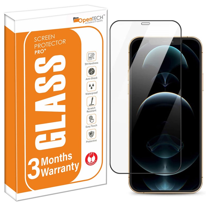 OpenTech ® Military-Grade Gorilla Tempered Glass Screen Protector for iPhone 12/12 Pro with Edge to Edge Coverage - Case Friendly, Anti-scratch, 9H Hardness and Bubble free installation kit - Image 1