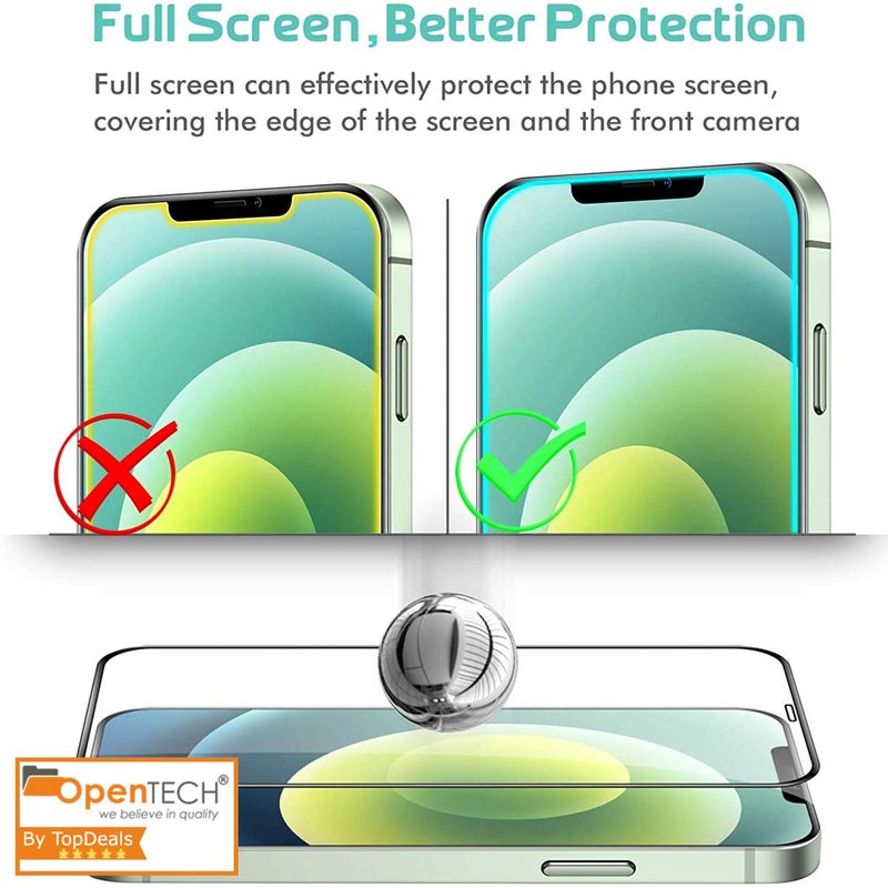 OpenTech ® Military-Grade Gorilla Tempered Glass Screen Protector for iPhone 12/12 Pro with Edge to Edge Coverage - Case Friendly, Anti-scratch, 9H Hardness and Bubble free installation kit - Image 3