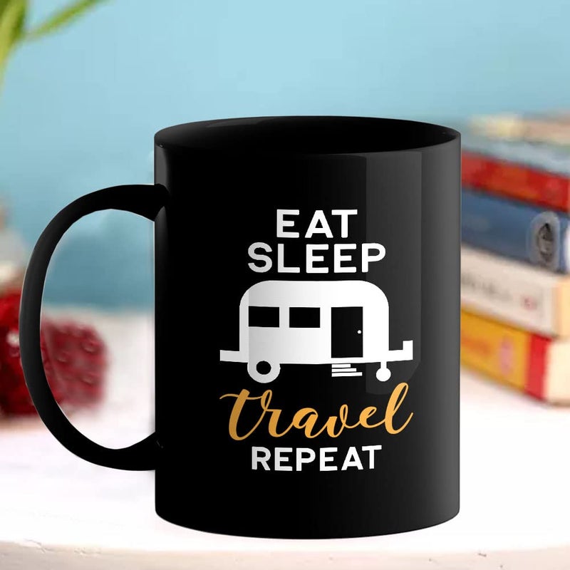 Happu Printed Ceramic Coffee Mug Eat Sleep Travel Repeat Gift for Travel Enthusiast Explorers Wanderers Hikers Gifts for Friends Relatives 325 ML11Oz 5679BP - Image 3